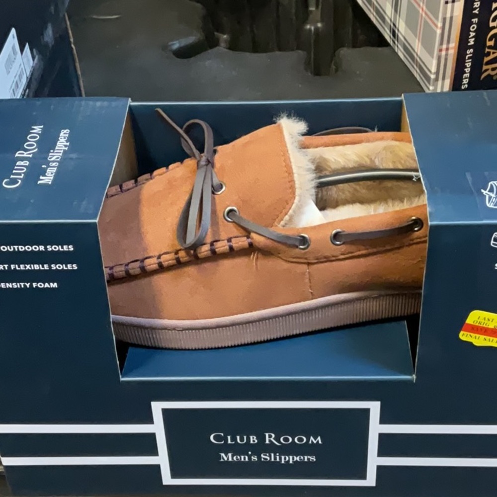 Club Room Tan Loafers with Fur Lining - Picture 2 of 3